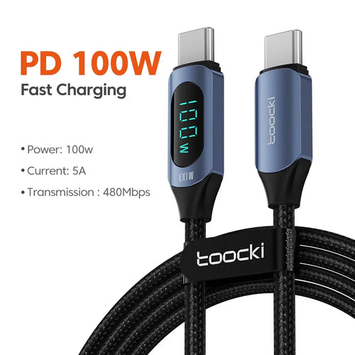 Toocki Type C to Type C Cable 100W PD Fast Charging Charger USB C to